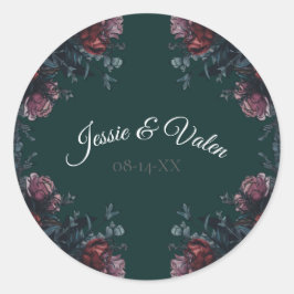 Dark Forest Green Elegant Wedding Maroon Mauve Runder Aufkleber