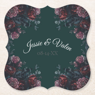 Dark Forest Green Elegant Wedding Maroon Mauve Untersetzer