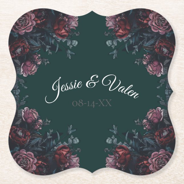 Dark Forest Green Elegant Wedding Maroon Mauve Untersetzer (Vorderseite)