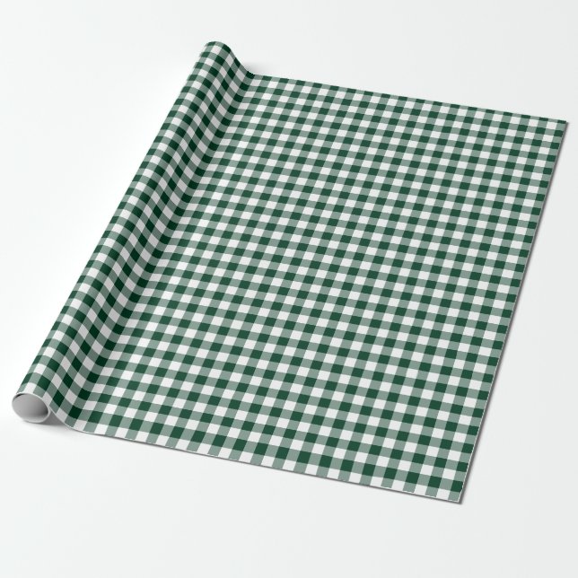 Dark Forest Green Gingham Karo Pattern Geschenkpapier (Ungerollt)