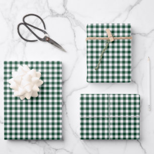 Dark Forest Green Gingham Karo Pattern Geschenkpapier Set