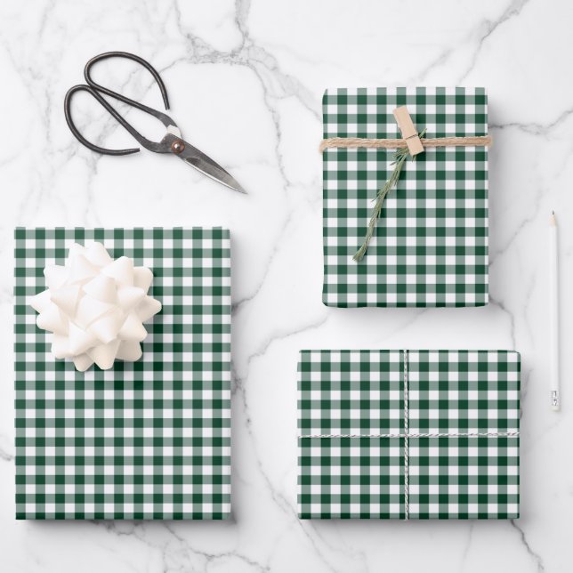 Dark Forest Green Gingham Karo Pattern Geschenkpapier Set (Vorderseite)