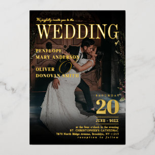 Dark Foto Editorial Magazine Elegante Wedding Gold Folieneinladung