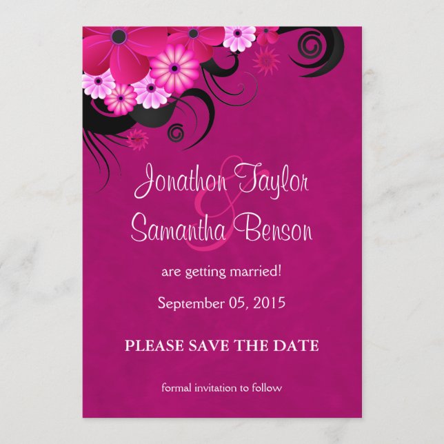 Dark Fuchsia Floral Ankündigung Datum freihalten (Vorderseite)