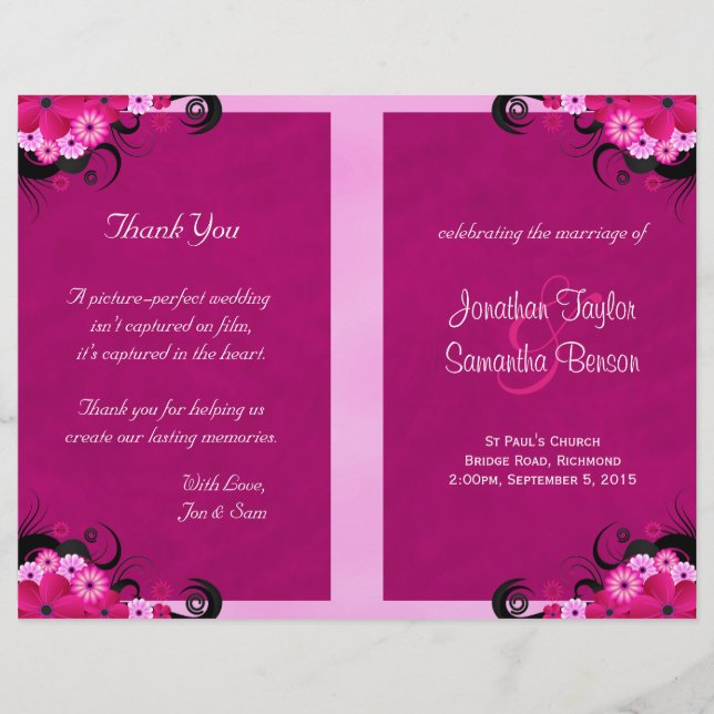 Dark Fuchsia Floral Wedding Program Vorlagen (Vorderseite)