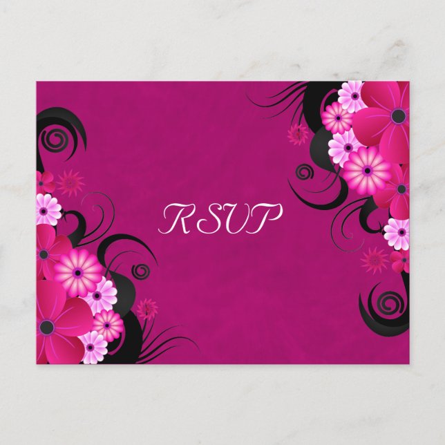Dark Fuchsia Floral Wedding RSVP Replik Cards Einladungspostkarte (Vorderseite)