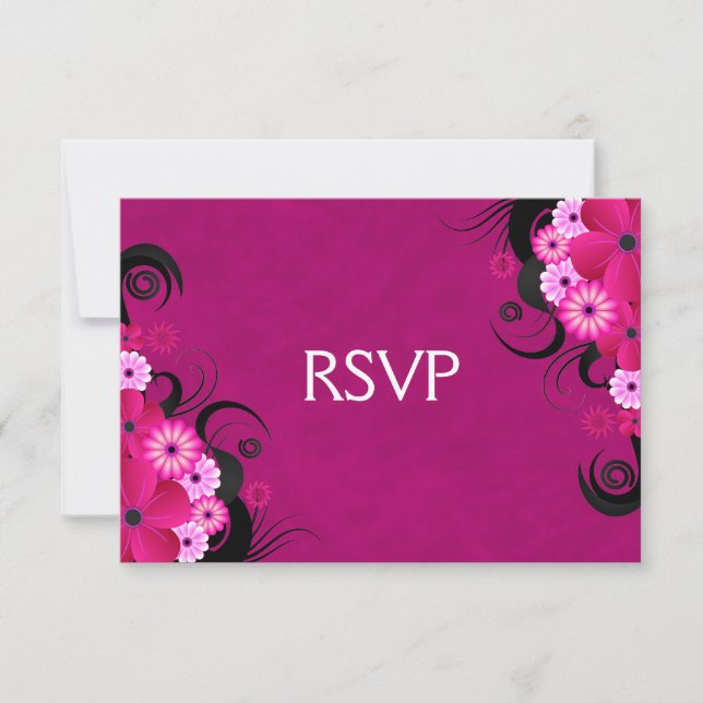 Dark Fuchsia Floral Wedding RSVP Response Cards (Vorderseite)