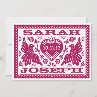 Dark Fuchsia Papel Picado Style Love Birds Einladung