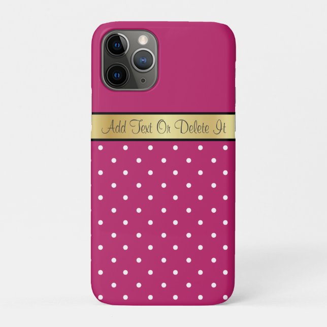 Dark Fuchsia & White Polka Dots Custom Gold Ribbon Case-Mate iPhone Hülle (Rückseite)