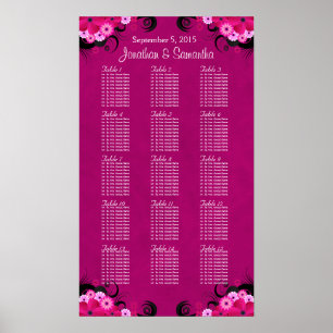 Dark Fuschia Floral 15 Hochzeitstisch Seetabelle Poster