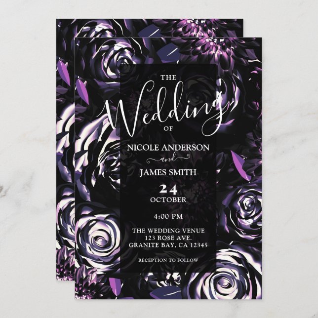 Dark Garden Bewitching Purple Blumen Hochzeit Einladung (Vorne/Hinten)