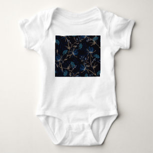 Dark Garden: Monotone Blue Floral Baby Strampler
