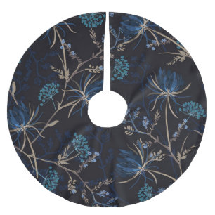 Dark Garden: Monotone Blue Floral Polyester Weihnachtsbaumdecke