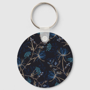 Dark Garden: Monotone Blue Floral Schlüsselanhänger