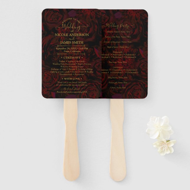 Dark Garden Rote romantische Blume Glam Wedding Fächer (Vorne und Hinten)
