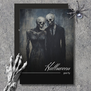 Dark Ghoulish Couple Black & White Halloween-Party Einladung