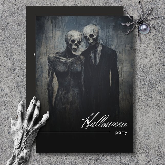 Dark Ghoulish Couple Black & White Halloween-Party Einladung (Dark Ghoulish Couple Black & White Halloween Party Invitation)