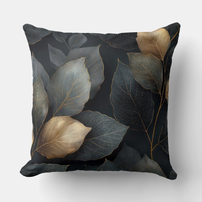 Dark Gold Botanical Throw Pillow Kissen (Vorderseite)