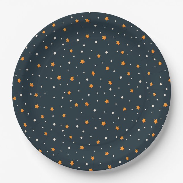 Dark Gold Starry Night Holiday Pattern Plates Pappteller (Vorderseite)