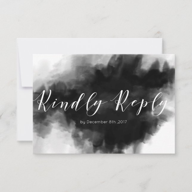 Dark Goth Black Watercolor Wedding RSVP Card (Vorderseite)