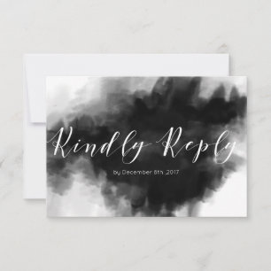 Dark Goth Black Watercolor Wedding RSVP Card Karte