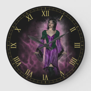 Dark Goth Girl Vignette Wall Clock Große Wanduhr