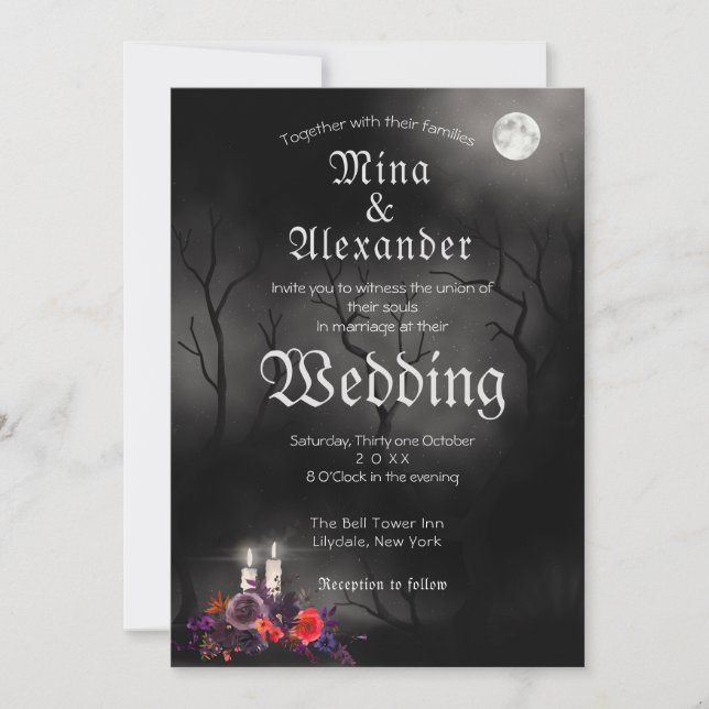 Dark Goth Halloween Theme Wedding Einladung (Vorderseite)