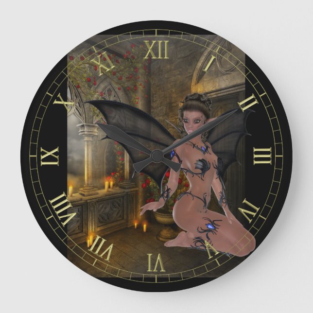 Dark Goth Nymph Wall Clock Große Wanduhr (Vorderseite)