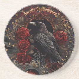 Dark Gothic Beauty Red Roses Black Crow Raven Bird Getränkeuntersetzer