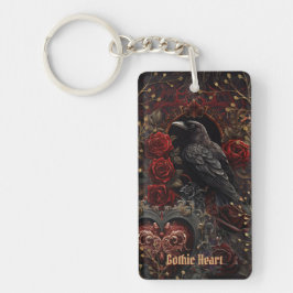 Dark Gothic Beauty Red Roses Black Crow Raven Bird Schlüsselanhänger