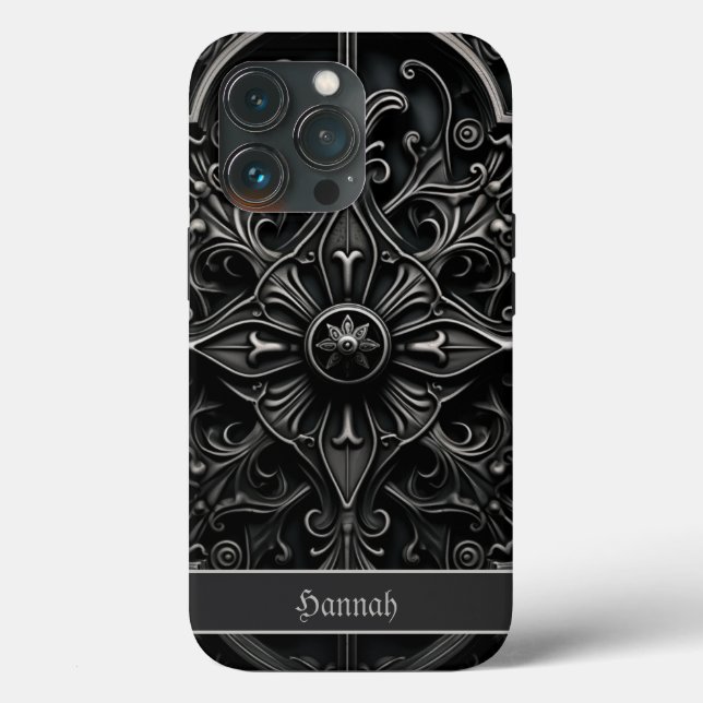 Dark Gothic Black & Gray Filigree Medallion Case-Mate iPhone Hülle (Rückseite)