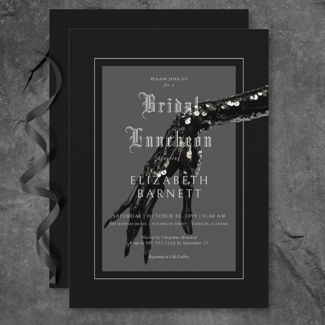 Dark Gothic Black Sequin Hand Bridal Luncheon Einladung (Dark Gothic Black Sequin Hand Bridal Luncheon Invitation)