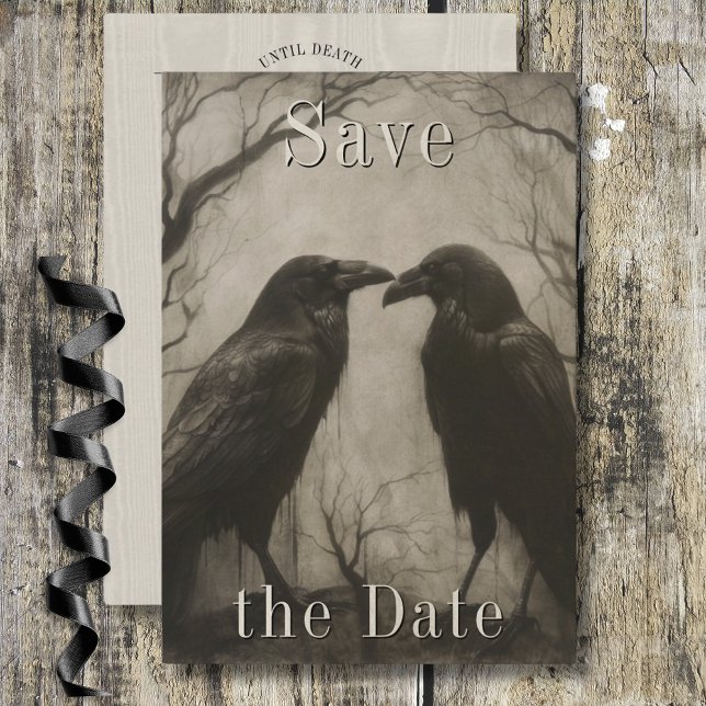 Dark Gothic Black & Tan Raven Couple Wedding Save The Date (Dark Gothic Black & Tan Raven Couple Wedding Save The Date)