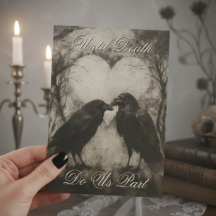 Dark Gothic Black & Tan Raven Script Wedding Einladung