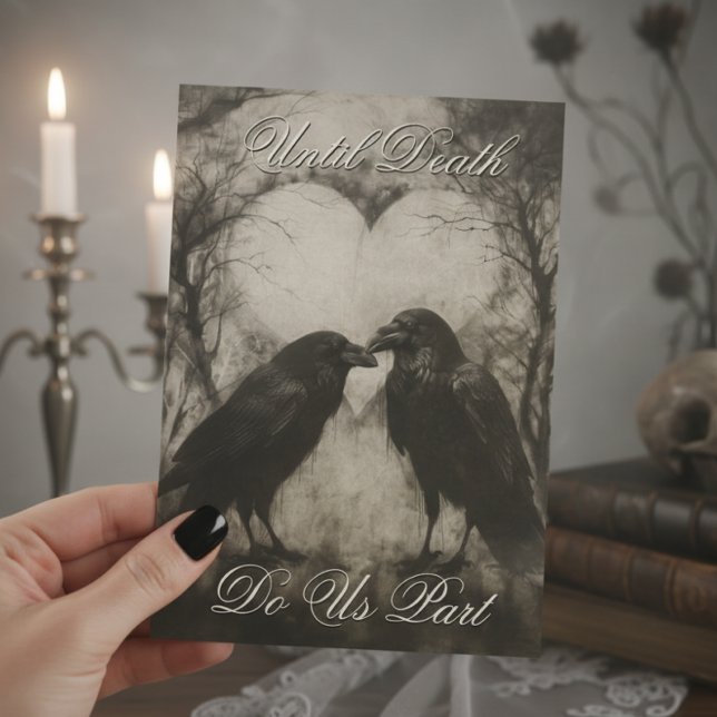 Dark Gothic Black & Tan Raven Script Wedding Einladung (Von Creator hochgeladen)
