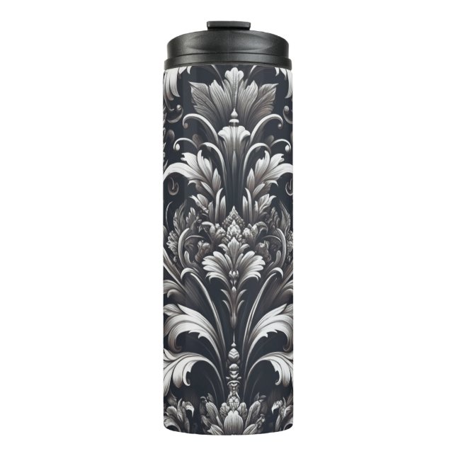 Dark Gothic Bold Ornamental Floral Pattern Thermosbecher (Vorderseite)