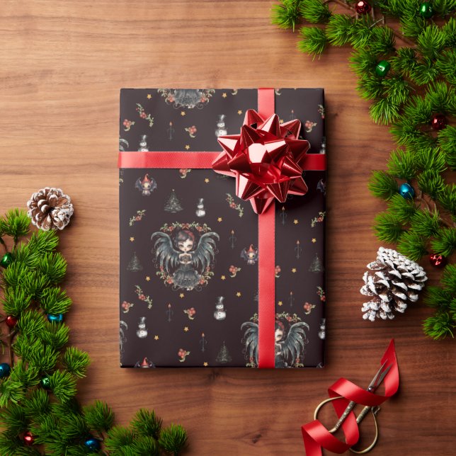 Dark Gothic Christmas Angel Geschenkpapier (Feiertagsgeschenk)