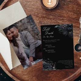 Dark Gothic Floral Black Till Death Foto Hochzeit Einladung