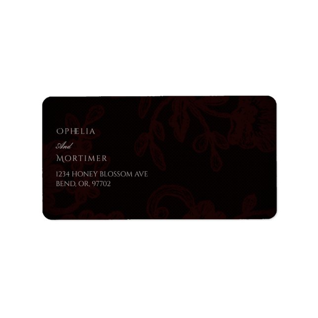 Dark Gothic Floral Black Wedding Address Label Adressaufkleber (Vorne)