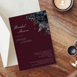 Dark Gothic Floral Burgundy Wedding Brautparty Einladung