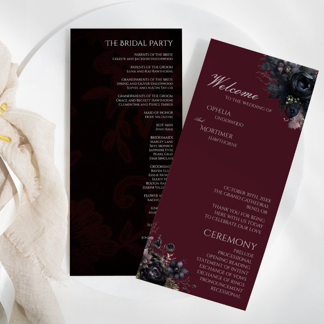 Dark Gothic Floral Burgundy Wedding Programm (Von Creator hochgeladen)