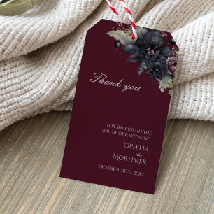 Dark Gothic Floral Burgundy Wedding Vielen Dank Geschenkanhänger