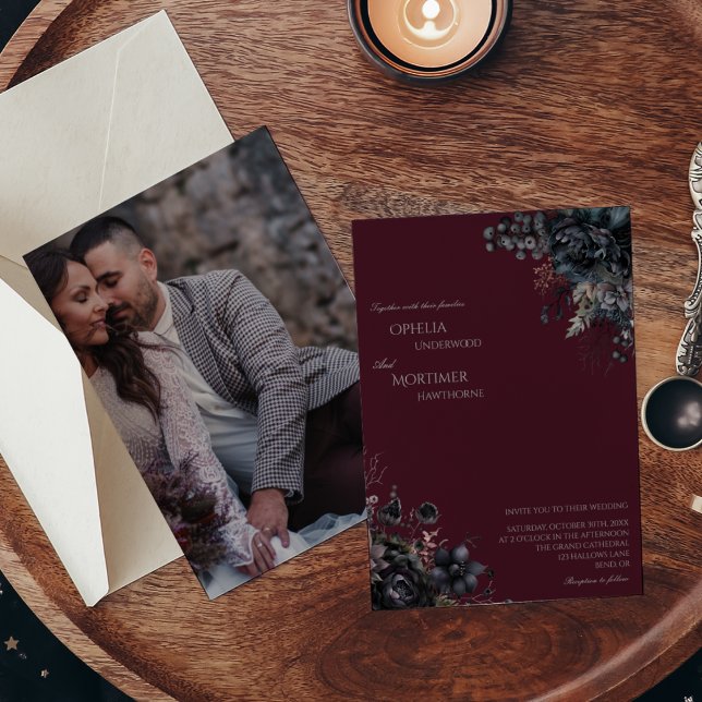 Dark Gothic Floral Foto Hochzeit Einladung (Von Creator hochgeladen)