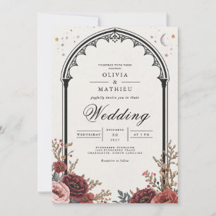 Dark Gothic Floral Romance Wedding Einladung