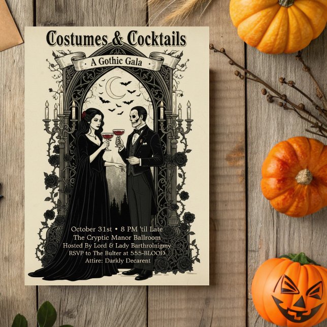 Dark Gothic Gala Kostüme & Cocktails Halloween Einladung (Von Creator hochgeladen)