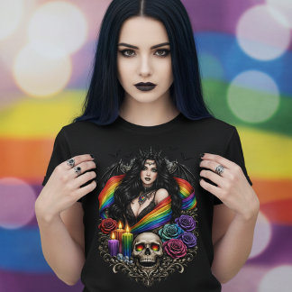 Dark Gothic Gay Pride With Skull and Candles T-Shirt