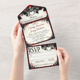 Dark Gothic Halloween Heart Wedding All In One Einladung