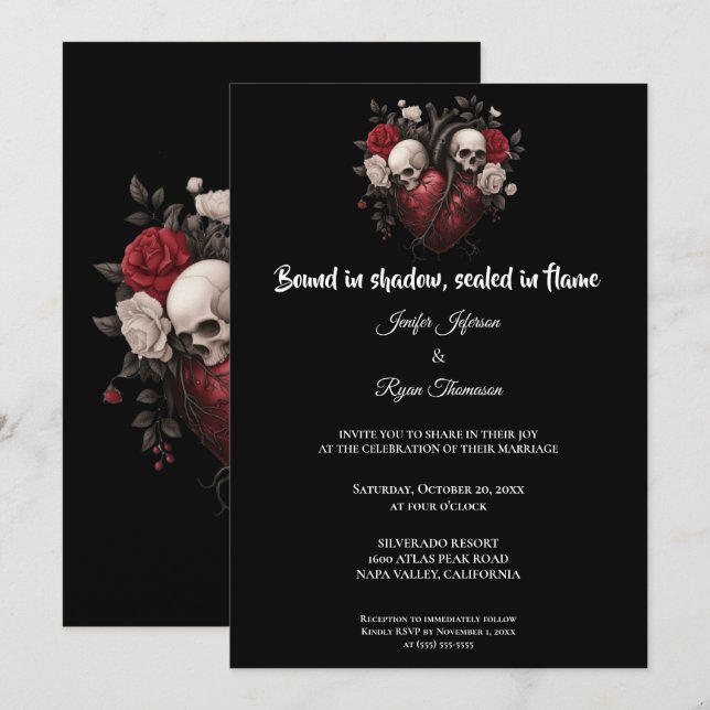 Dark Gothic Halloween wedding invitation Einladung (Vorne/Hinten)