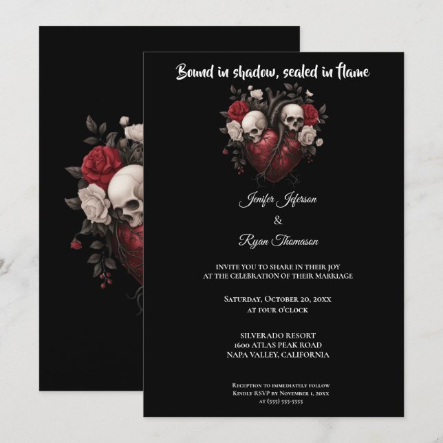 Dark  Gothic Halloween wedding invitation Einladung (Vorne/Hinten)