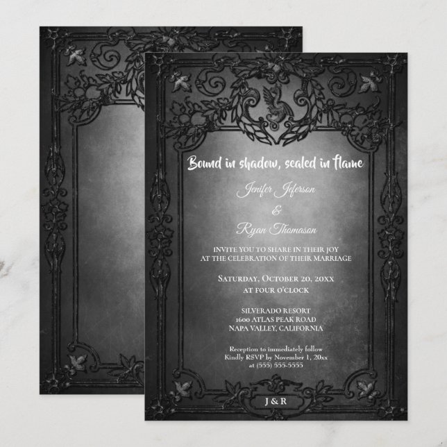 Dark Gothic Halloween wedding invitation Einladung (Vorne/Hinten)